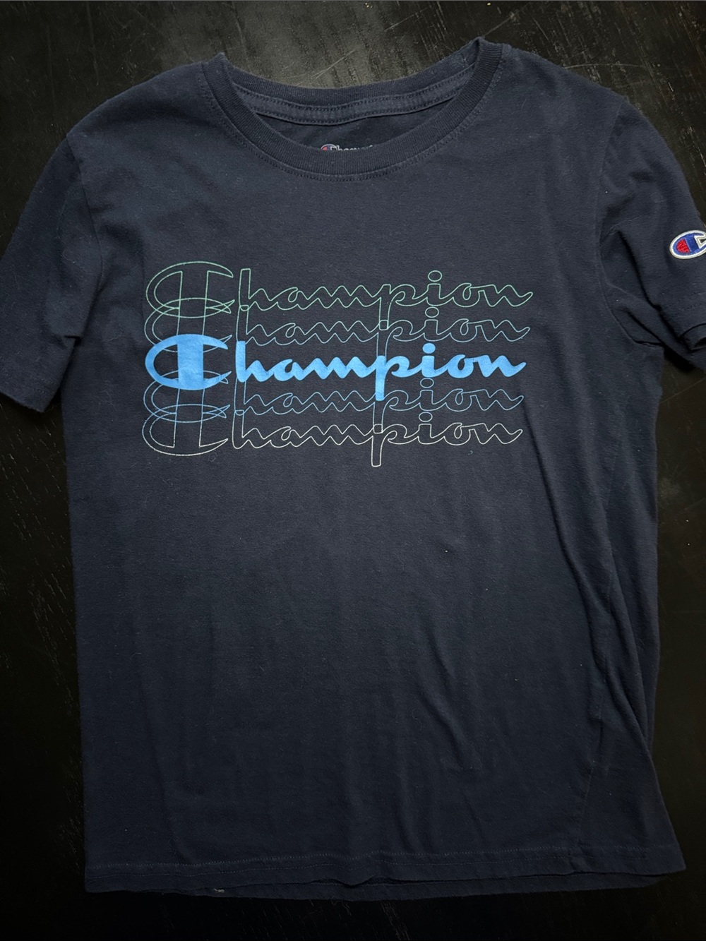 Champion Navy Tee with Blue & Teal Stacked Logo